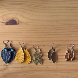 Elegant Leather Earrings Set - Black, Yellow, Gold, Brown